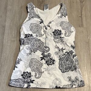 Athletic Works Black and White Paisley Tank Top with Built in Bra